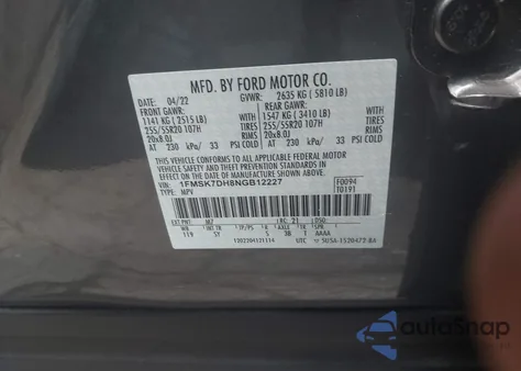 2022 Ford Explorer Xlt z USA, uszkodzony, nr VIN 1FMSK7DH8NGB12227